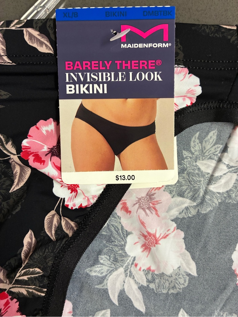 Maidenform Floral Bikini Briefs in Black and Pink size XL new - Picture 2 of 4